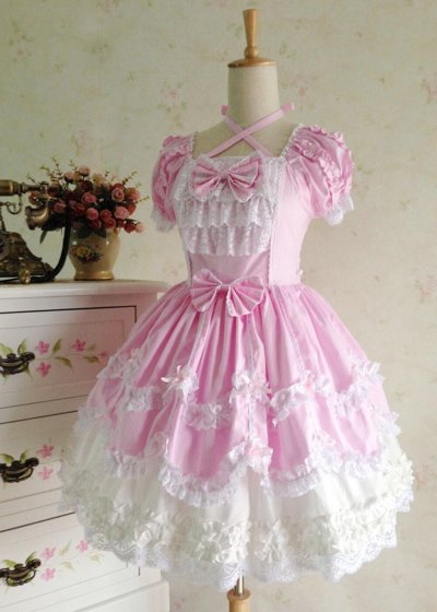 Pink and White Short Sleeved Lolita Dress.jpg