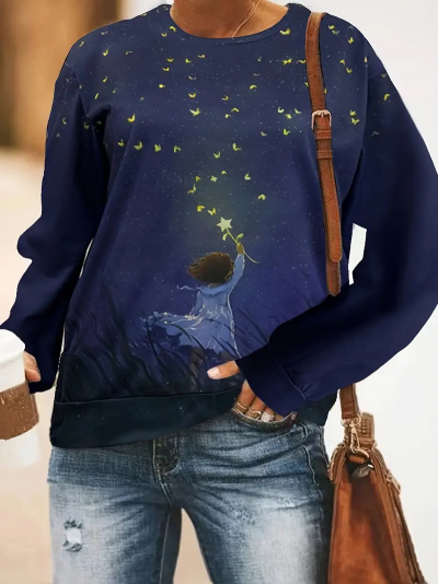 Temu Girl Playing With Magical Star Wand Under Night Sky Sweatshirt.png
