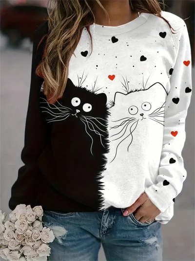 Temu Sweatshirt Black Cat White Cat Red Black Hearts on White.png